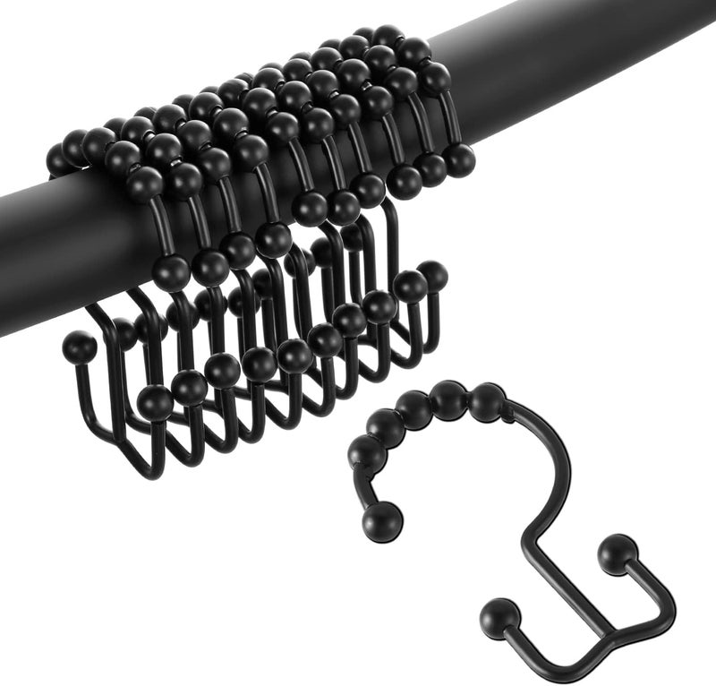 TOPROD Matte Black Shower Curtain Hooks Rings, Double Sided, Stainless Steel, Set of 12 - Image 1